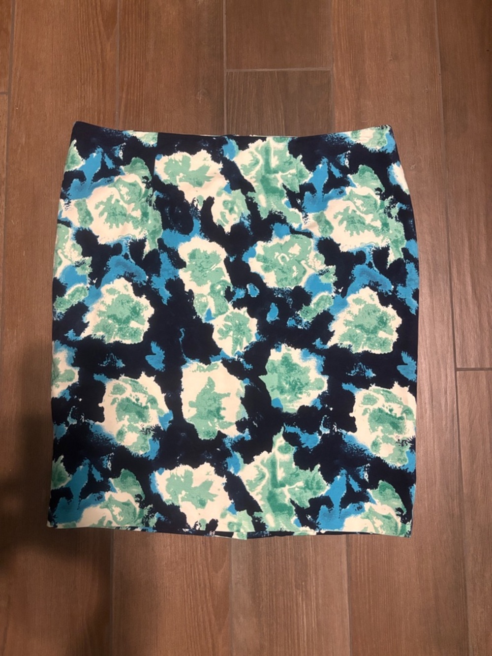 Dalia Navy, Teal & White Floral office party spring summer Pencil Skirt